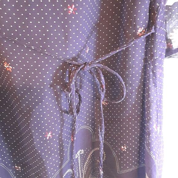 Anthropologie Trinity Purple 100% Silk Empire Waist 90s Sheer Floral Mini-Dress - Picture 9 of 15